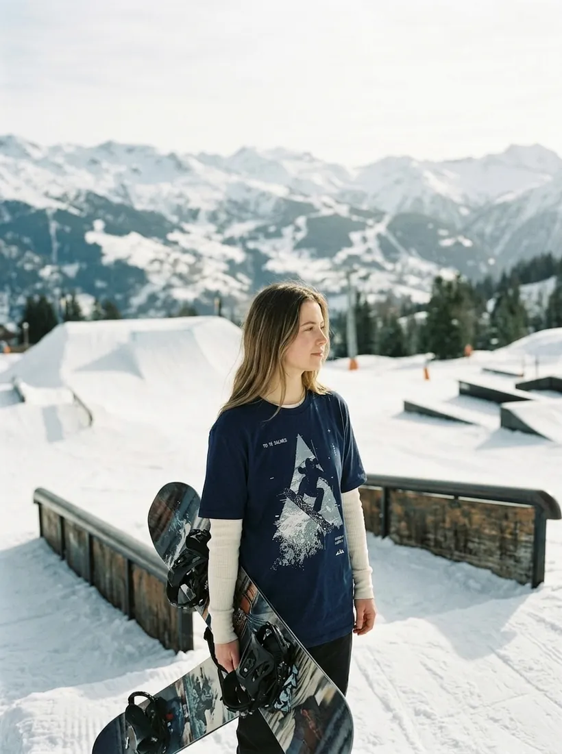 T-shirt Tu Te Calmes marine porté au snowpark